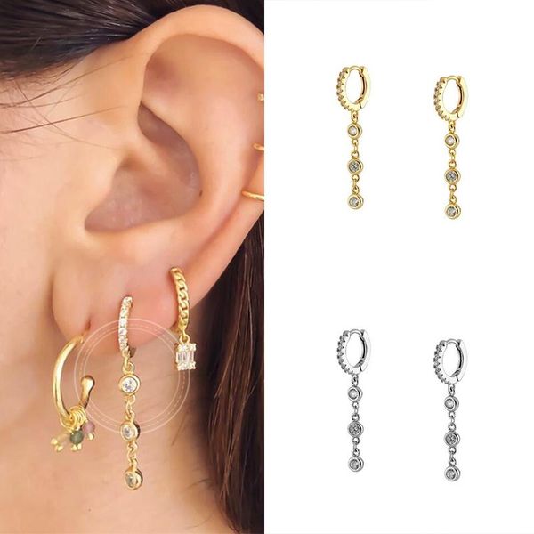 

hoop & huggie circle crystals tassel earrings for women girls 925 sterling silver jewelry earring pendientes plata, Golden;silver