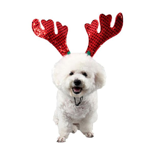 

dog apparel 2021 pet christmas hat accessory red sequin elk hair accessories