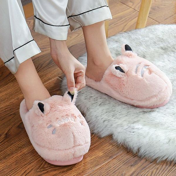 

woman casual home cute slipper female footwear shoe drop women slip on plush slippers ladies warm flat house shoes, Black