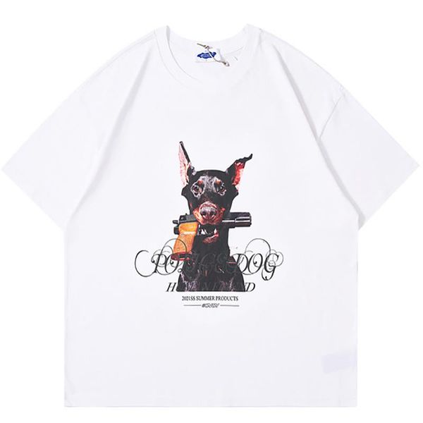 

men's t-shirts 100% cotton t shirts mens dog printed shirt hiphop short sleeve 2021 summer o-neck oversize black tees, White;black