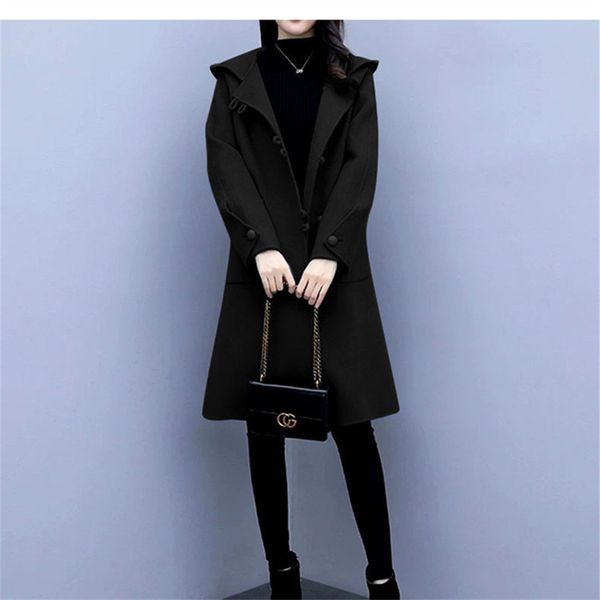 

women's trench coats fashion single breasted winter long woolen coat women vintage plus size thick stand-up collar slim wool overc, Tan;black