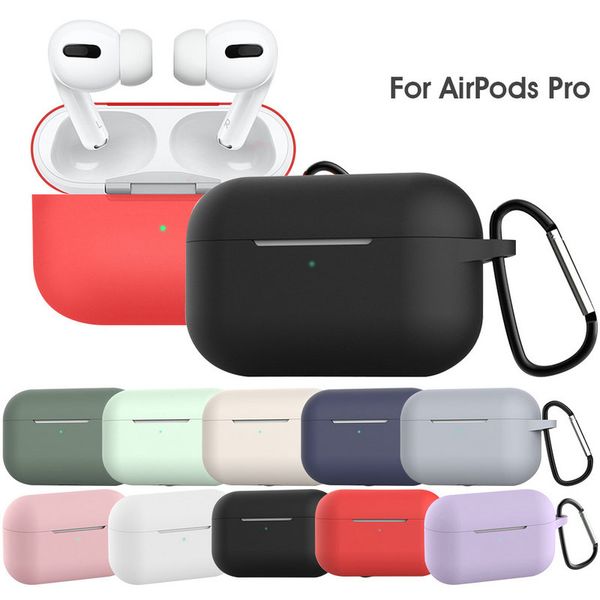 

dhl thick liquid silicone cases waterproof for apple airpods pro with metal buckle 12 colors optional earpbuds case