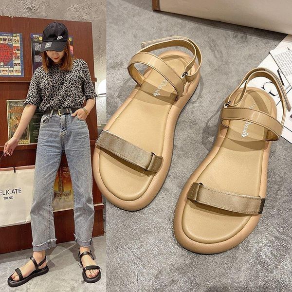 

slippers flat beach sandals 2021women shoes cow suede leather ladies summer casual flip flop gladiator shoe fashion footwear, Black