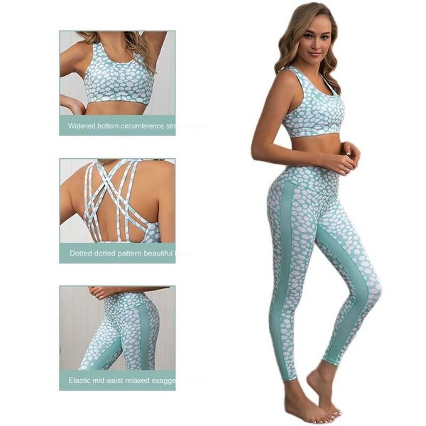 

yoga outfit women's clothes polka dots nude corset beauty back sports bra pants suit workout set
