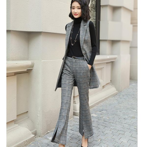 

pant lady in the office work high-quality women ol suit no gray sleeves blazers vest with pants two set parts, White