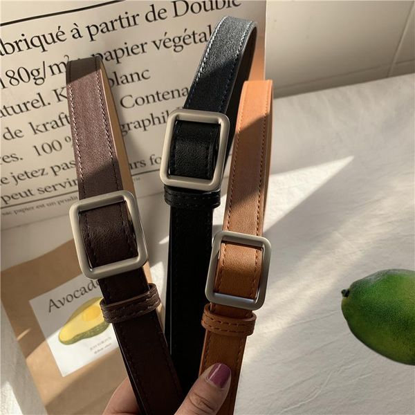 

belts fashion women ladies pu leather waist belt simple style no-hole thin imitation strap with buckle accessories, Black;brown