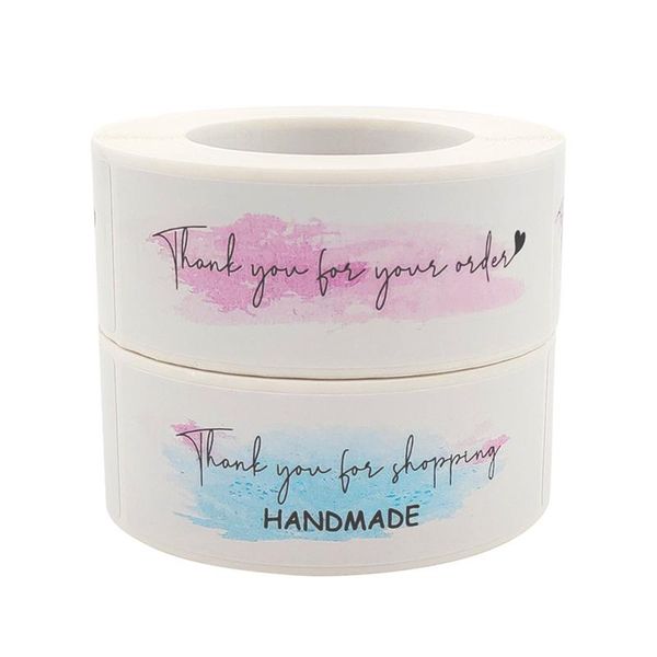

gift wrap 250pcs 3inch*1inch strip thank you sealing stickers handmade labels for box bottle envelope tag paper sticker self-adhesive pink