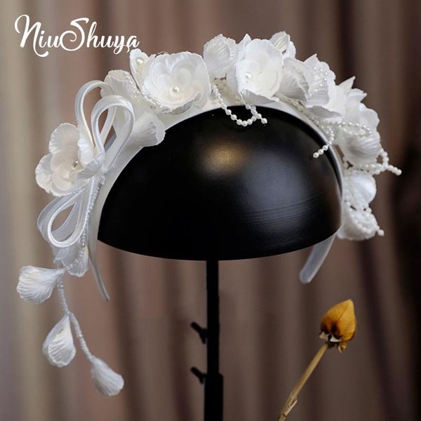 

hair clips & barrettes niushuya pearl satin flower hairband tiara pure wedding accessories for women headband party evening dress dec., Golden;silver