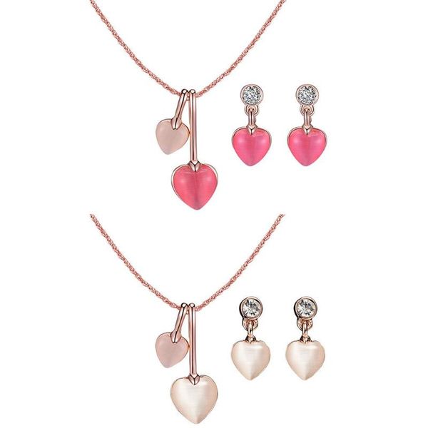 

earrings & necklace 2pcs/set fashion crystal love heart opal pendant jewelry, Silver