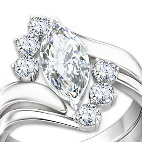 

wedding rings luxury female white crystal stone ring set charm silver color for women dainty leaf zircon thin engagement, Slivery;golden