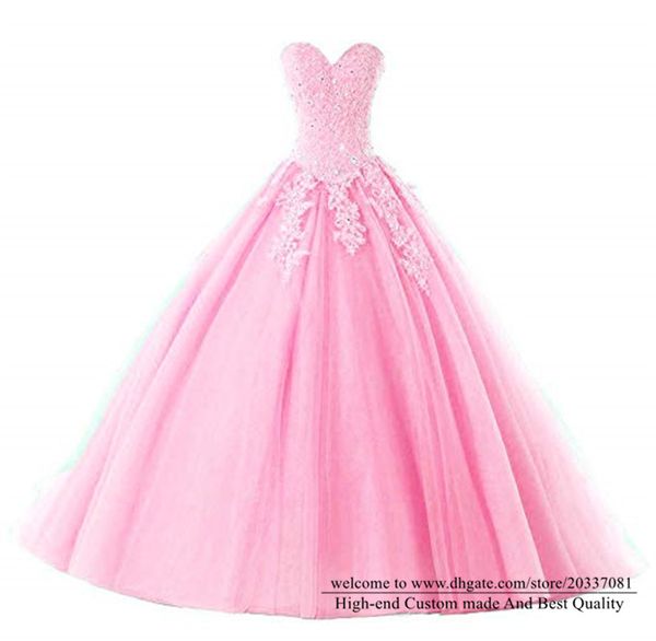 Quinceanera Kleider 2021 Sexy Pailletten Kristall Prinzessin Schatz Applikationen Party Prom Formales Ballkleid Lace Up Tüll Vestidos De 15 Jahre Q24