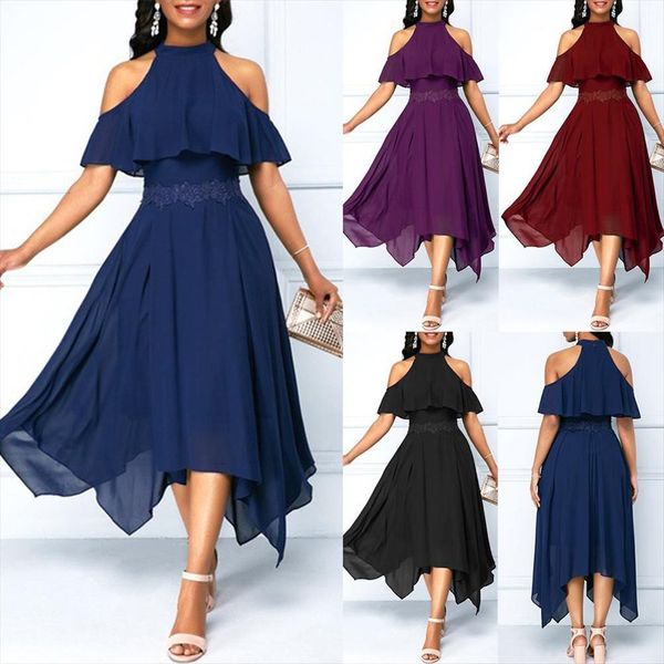 

plus size fashion elegant womens dresses solid color off shoulder short sleeve irregular lady evening party casual maxi dress gown, Black;gray
