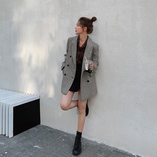 

women's suits & blazers wenfly women winter wool plaid suit notched double breasted jacket korean loose ladies warm thick vintage engla, White;black