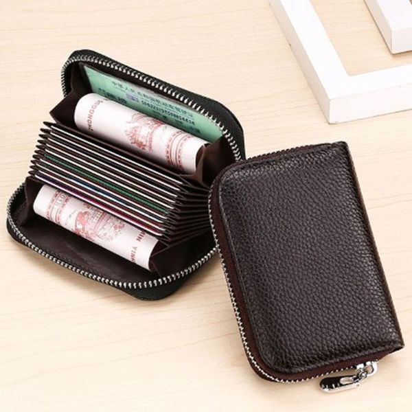 

card holders 1 pc business holder genuine leather women zipper pocket case drop, Brown;gray