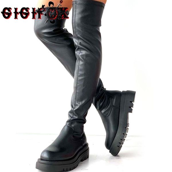 

brand skidproof platform easy walk over the knee boots women black fashion casual shoes leisure cool 211104