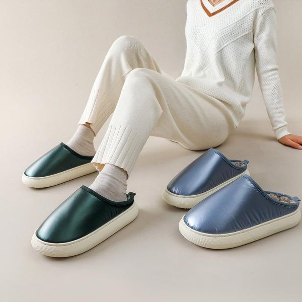 

slippers women eva thick sole home cotton shoes platform waterproof men's indoor plush alippers winter warm, Black