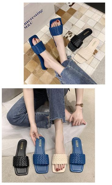 

all-match flat-bottom square-toe wettable slippers 1pcs, Black