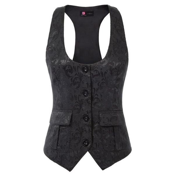 

women's vests vintage coat women jacquard vest waistcoat race-back u-neck handkerchief hem cocktail party club wear short slim, Black;white