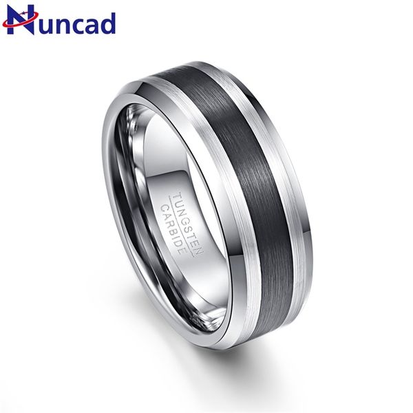 

nuncad tungsten carbide ring 8mm men's brushed finish and black center beveled edge size 5 to 14 wedding engagement 211217, Slivery;golden