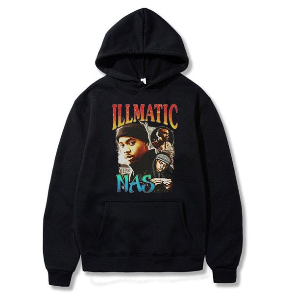 

men's hoodies & sweatshirts 2021 nas illmatic printed couple hoodie four seasons hip- streeteears oversized clothes, Black