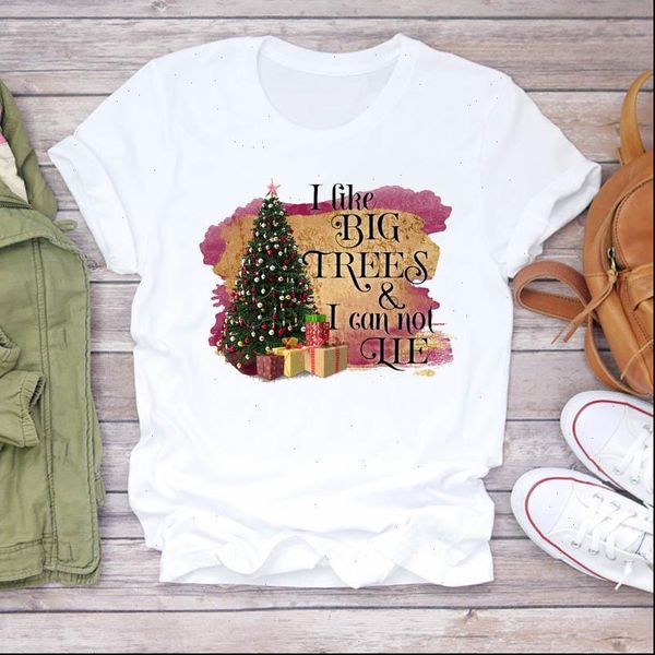 

tree holiday year trend happy womens merry christmas print tshirts clothes graphic female ladies tee, White