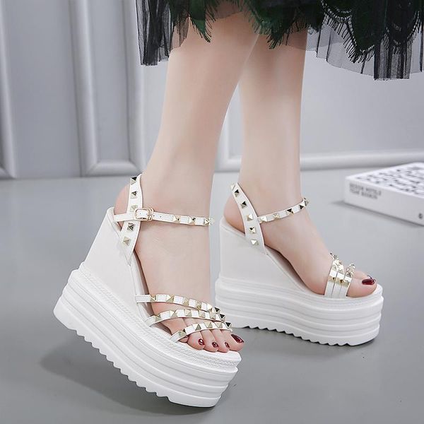 

cm wedge heel super high sandals platform thick botto njdp slippers, Black