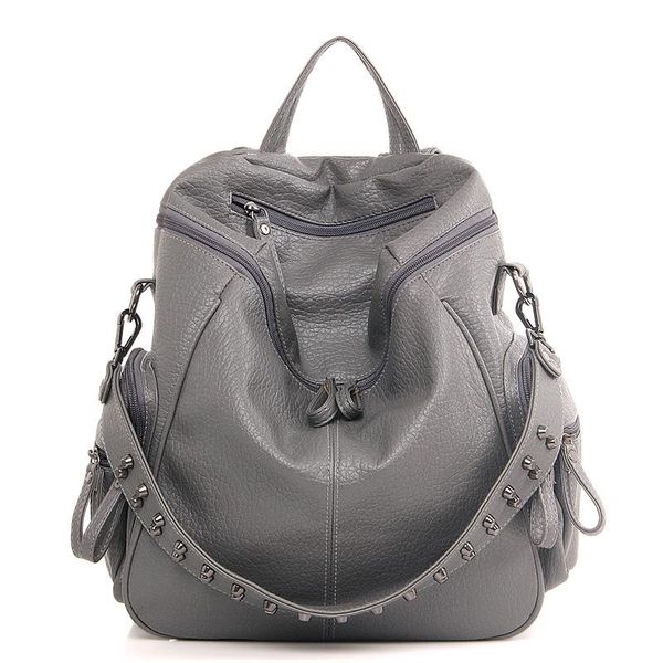 

ladies pu backpack 2021 large-capacity design zipper lightweight soft simple rivet student school bag