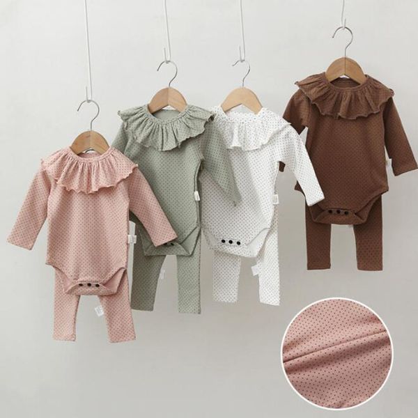 

spring autumn infant baby boys girls long sleeve wave point rompers pants + hat clothing sets kids boy girl suit clothes, White