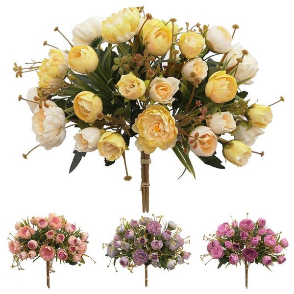 

1bouquet artificial rose silk cloth fake flower european style home bridal party wedding ornaments decor decorative flowers & wreaths