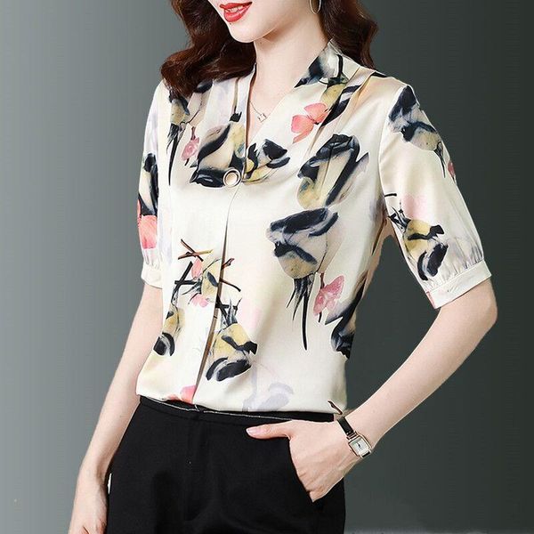 

women's blouses & shirts natural silk blouse summer women fashion 3d printing silkworm satin femme street blusas femininas, White