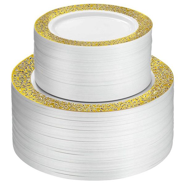 

dishes & plates gold disposable plastic -lace design wedding party plates,gold lace salad/dessert 25pack