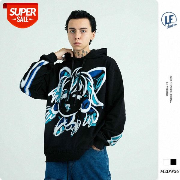 

lawfoo men's clothing two-dimensional graffiti big print men and women couple sweater #yy3b, Black