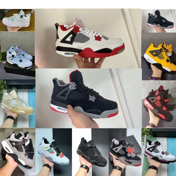 

umpman womens mens sail 4 4s basketball shoes size 13 neon fire red bred punch black cat trainers women sports sneakers with socks tag brace