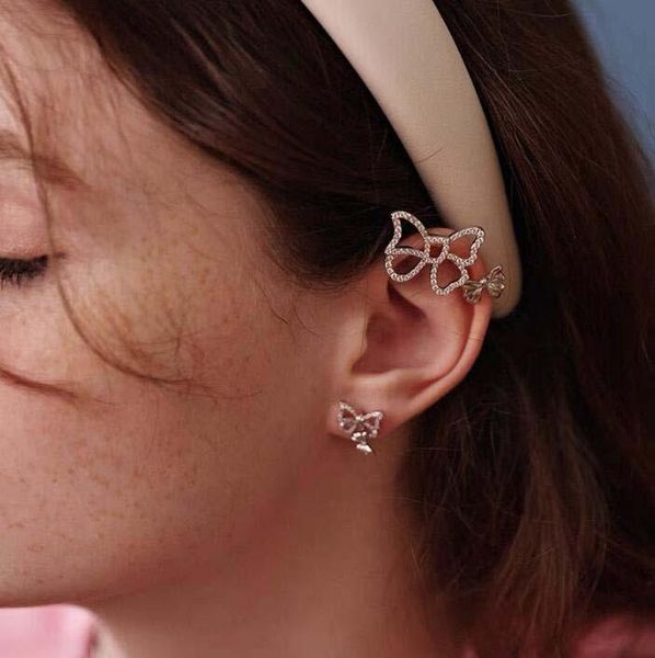 

stud lovely love sweet bow ins style simple cool super fairy earrings ear clips girls romance hanging bone clip, Golden;silver