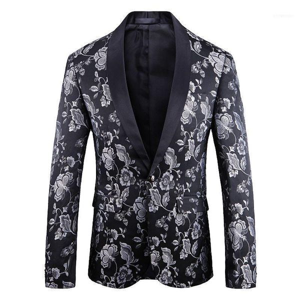 

men's suits & blazers floral blazer men party stage singer costume homme para hombre 2021 spring groom wedding jacket jacquard bronzing, White;black