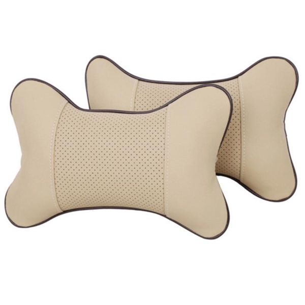 

seat cushions 2pcs pu leather car neck pillow all season auto rest universal (beige)