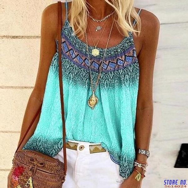 

women's tanks & camis women 2021 summer casual beach beboho printed floral strap sleeveless tank female ladies shirt, White