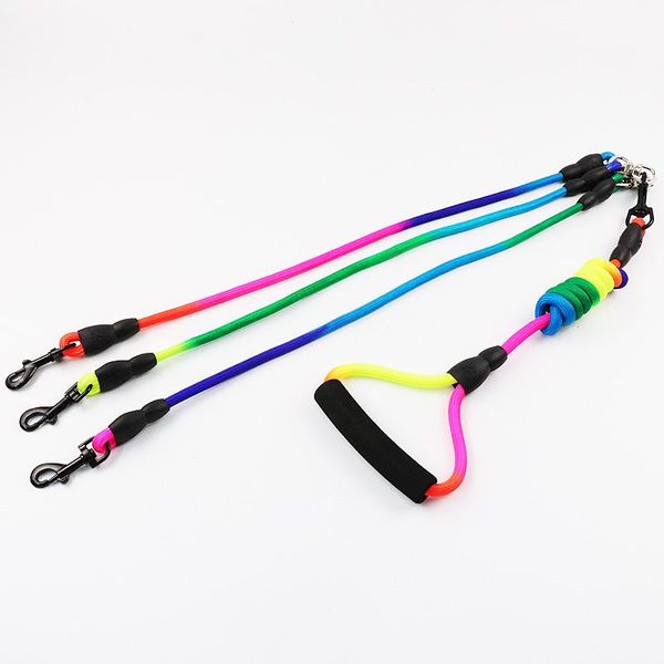 

dog collars & leashes rainbow two three four dogs leash nylon detachable pet lead foam handle 1 for 2 or 3 4 round traction rope