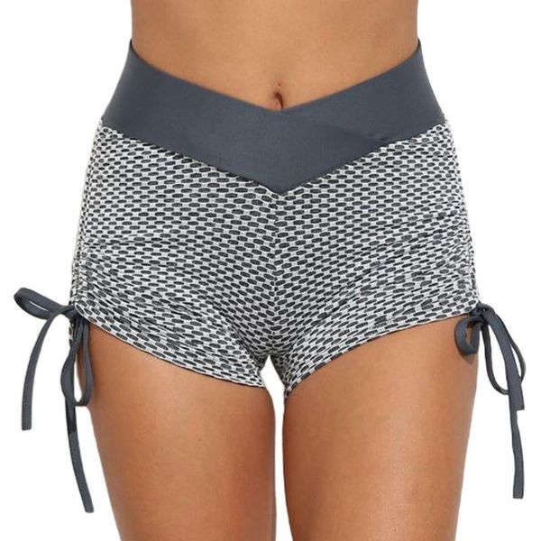

women's shorts women high waist exercise wave point design with drawstring rope for workout running sport, White;black