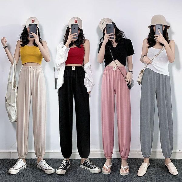 

women's pants & capris arrival summer long trousers casual high elastic waist knickerbockers with patches loose clothes, Black;white