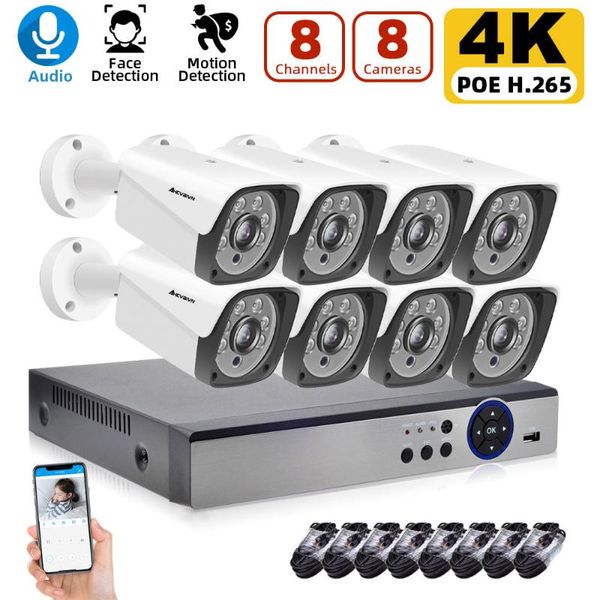 

ultra hd poe network video security system 8mp h.265+ nvr with 8pcs weatherproof ip camera cctv kit wireless kits