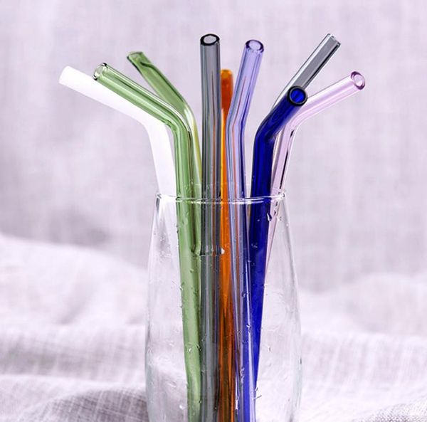 Herbruikbare Gekleurde Borosilicaat Cocktail Glas Rietjes Lengte 18cm Zeestraat 8mm Gebogen Rechte Melk Rietje Voor Party bar Gereedschap SN2644