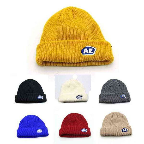 

autumn casua patch embroidered beanie skullies hat super soft wool knitted hat lovers winter bonnet caps curled-edge skull caps y21111, Blue;gray