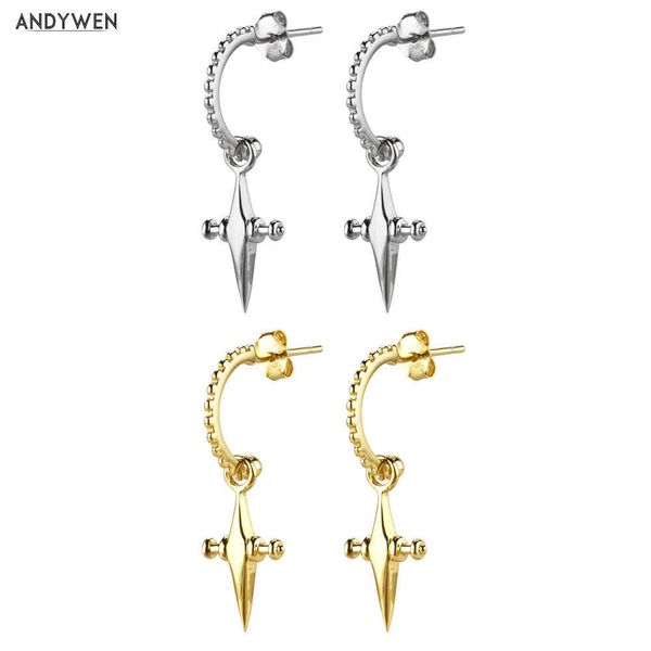 Andywen 925 Ayar Gümüş Boncuk Uçak Bırak Küpe Kadınlar Hoops Dangle Charms Döngüler Piercing Pendiente Takı 210608