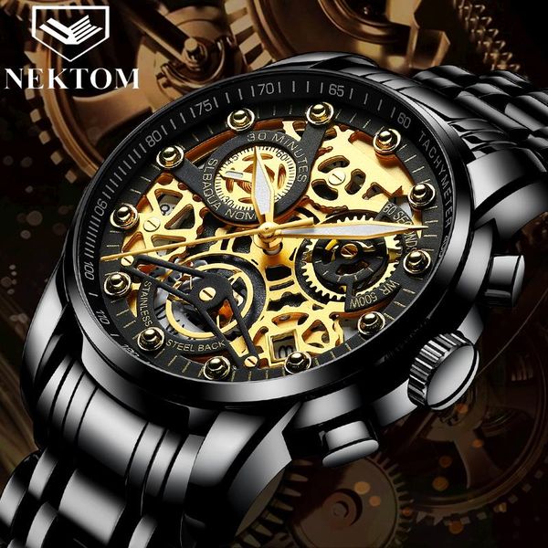 

wristwatches nektom relogio masculino wrist watches men 2021 golden chronograph gold big male wristwatch man, Slivery;brown