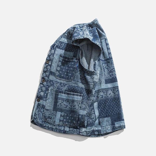 

men's vests vest spring summer french retro hong kong style tooling personality handsome japanese cashew print youth trend v-neck, Black;white