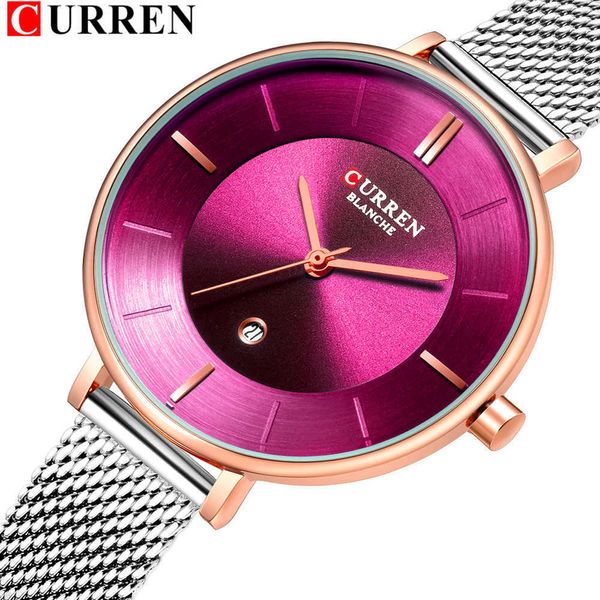 Damen Kleid Mesh Uhren Mode Schlanke Edelstahl Armbanduhr für Frauen Curren Weibliche Quarzuhr Montre Femme 9037 Q0524