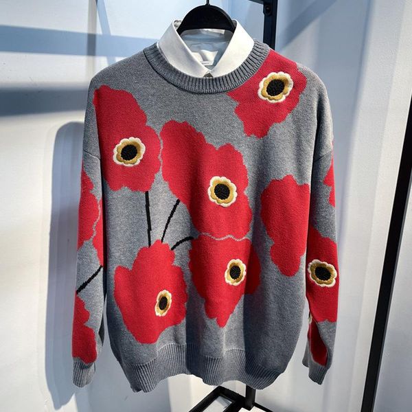 

men's sweaters mens flower sweater embroidery round neck long sleeve fashion autumn winter men, White;black