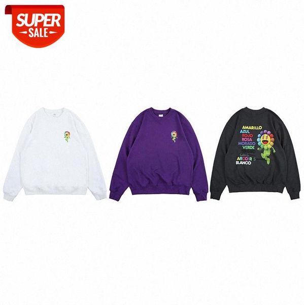 

nagri men's sunflower print long sleeve loose couple round neck sweater trend #jc24, Black