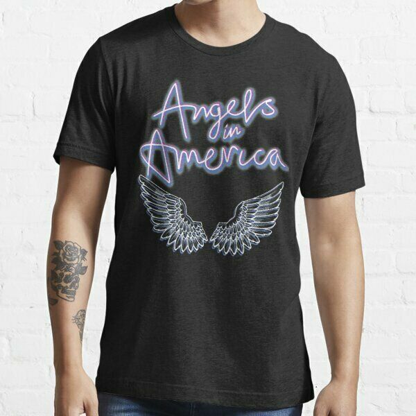 

angels in america neon sign wings t-shirt for men women gift for fans, White;black